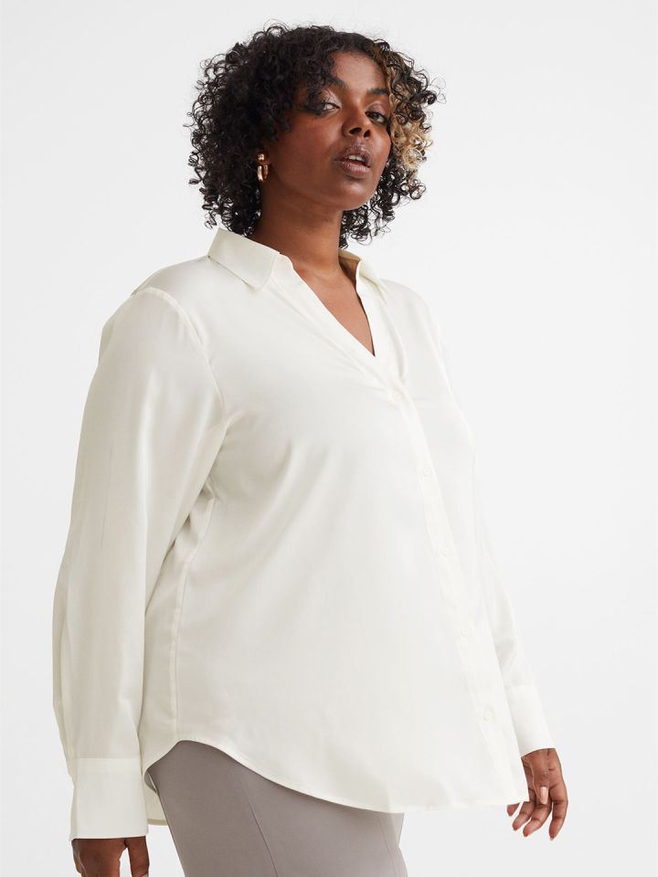 Plus size white silk blouse cheap