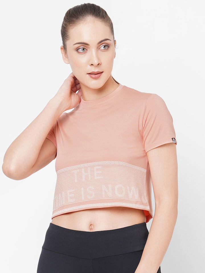Buy LAASA SPORTS Women Peach Coloured Typography T Shirt - Tshirts