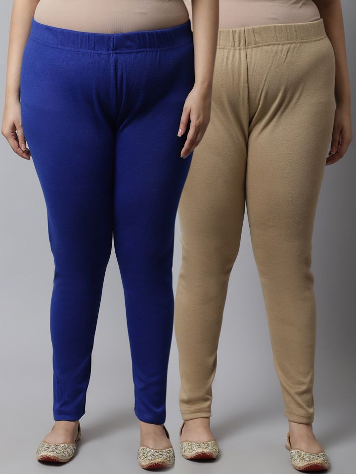 TAG 7 PLUS Women Plus Size Pack Of 2 Solid Ankle Length Woolen Leggings