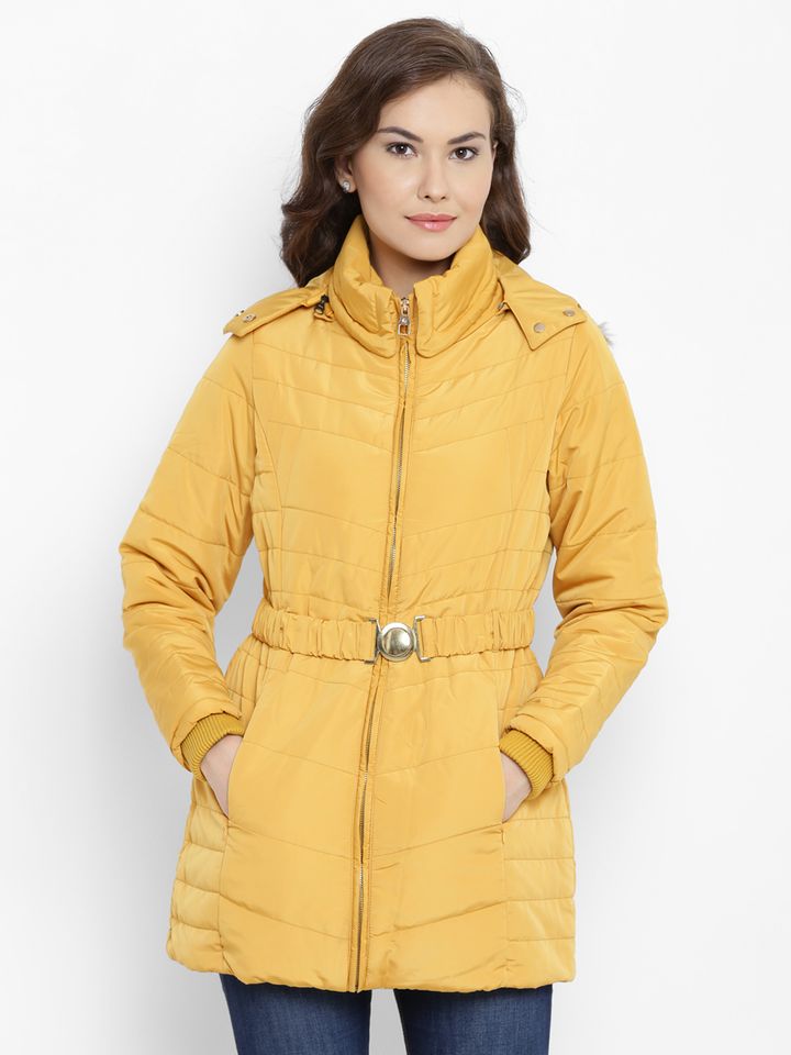 Women Yellow Solid Parka Jacket With 