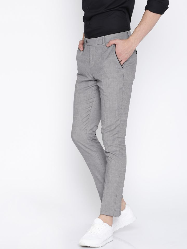 Buy INVICTUS Men Grey Slim Fit Self Design Cigarette Trousers  Trousers  for Men 2029959  Myntra