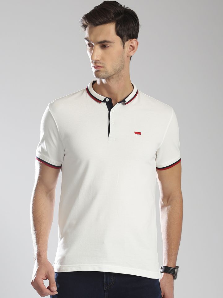 Buy Levis Men White Solid Polo Collar Pure Cotton T Shirt Tshirts