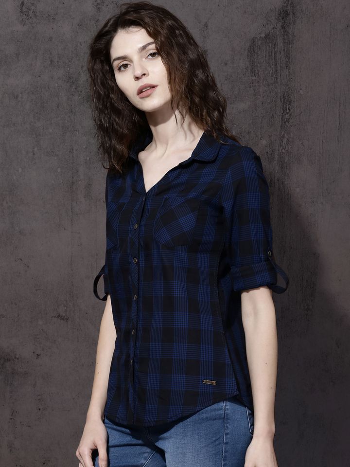 Blue and black shirt womens Clearance