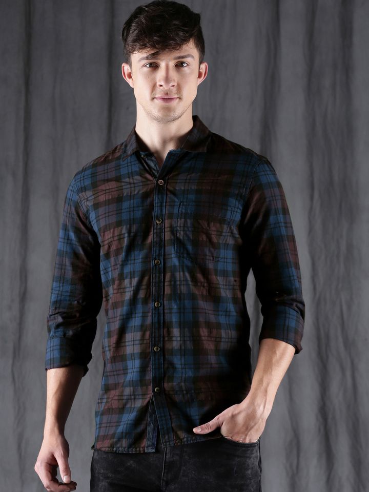 Buy WROGN Men Blue \u0026 Brown Slim Fit 