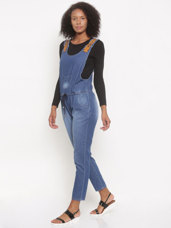 Dark blue denim dungarees cheap