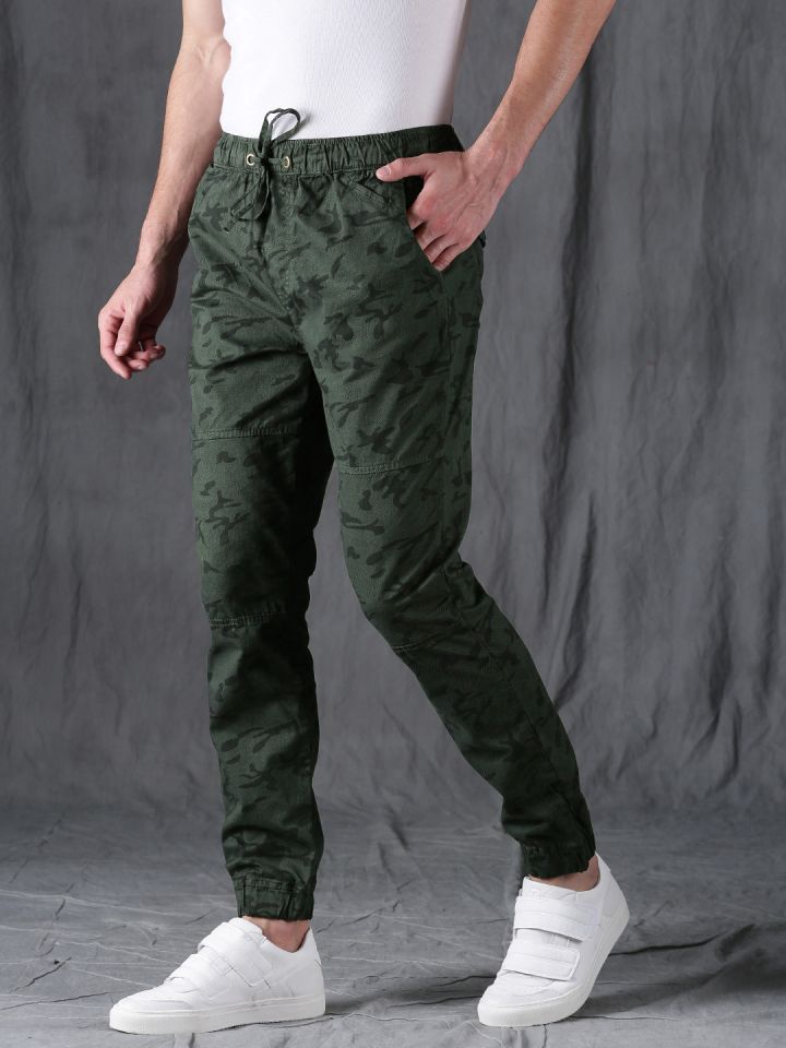 Buy WROGN Men Olive Green & Black Slim Fit Printed Joggers Trousers for Men 2033153 | Myntra