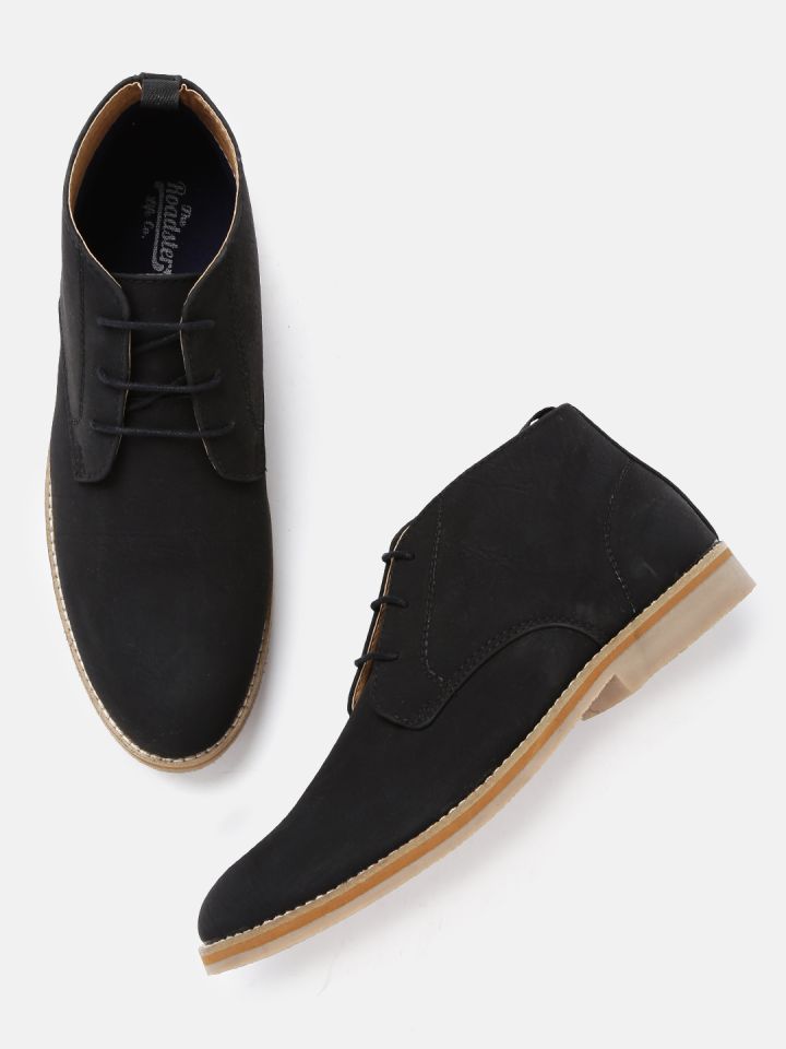 Buy Roadster Men Black Solid Mid Top Flat Boots Boots for Men