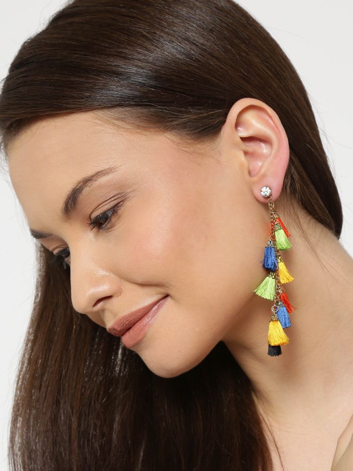 Blueberry Multicoloured Tassel Drop Earrings