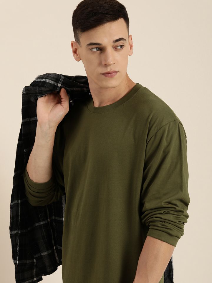 Buy Difference Of Opinion Men Olive Green Solid Pure Cotton
