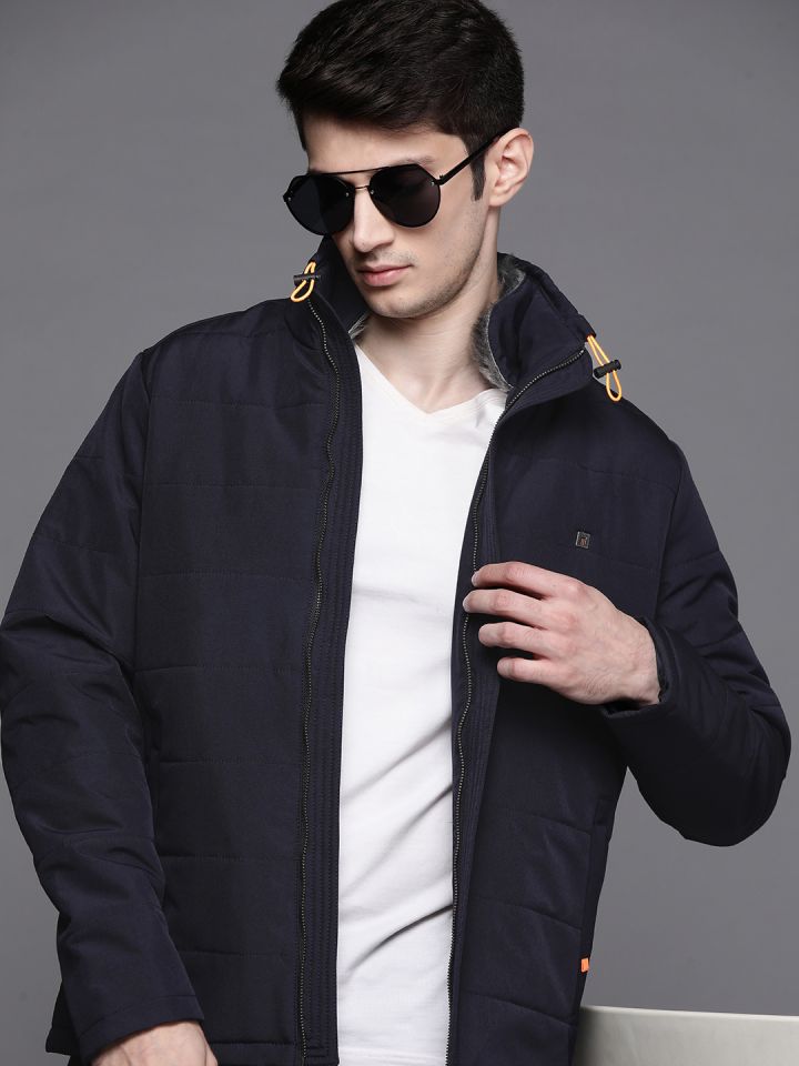 Louis Philippe Jeans Men Navy Blue Solid Padded Jacket