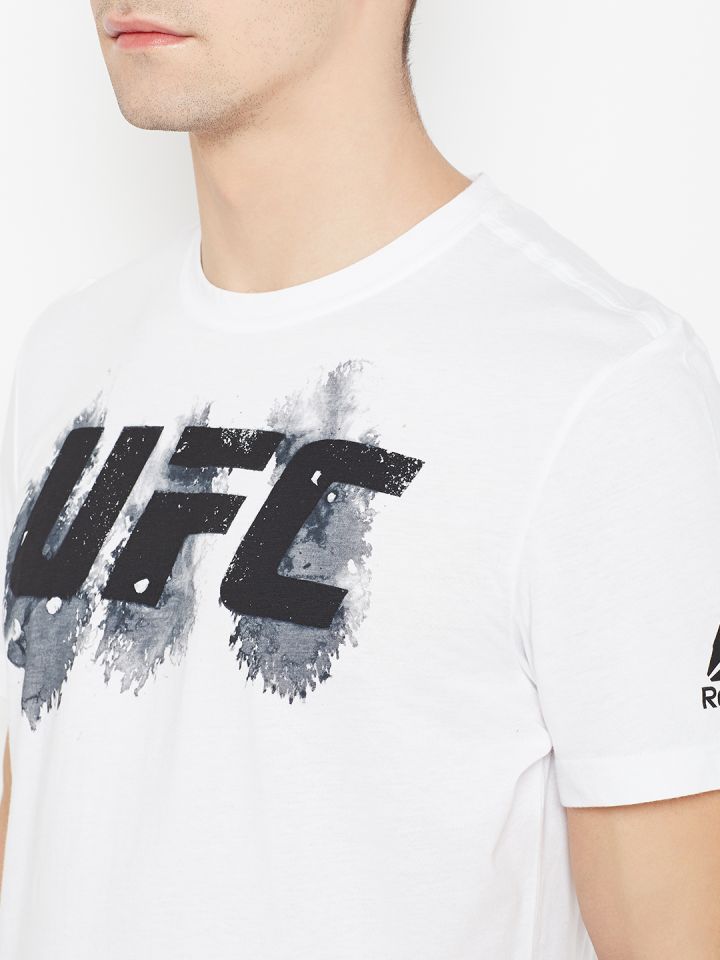 Reebok Men White UFC FG BLUR Printed Round Neck Pure Cotton T shirt