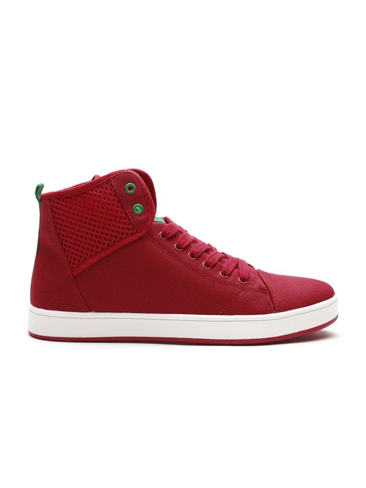 United Colors of Benetton Men Red Solid Mid Top Sneakers