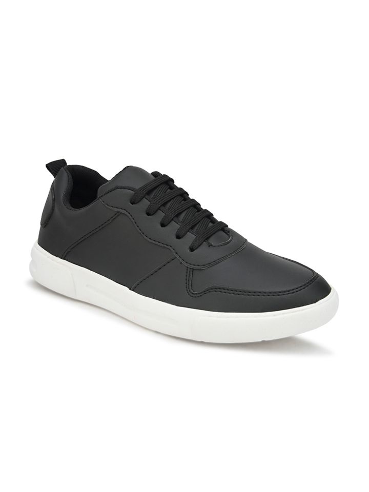 Mens black leather tennis shoes sales with white soles