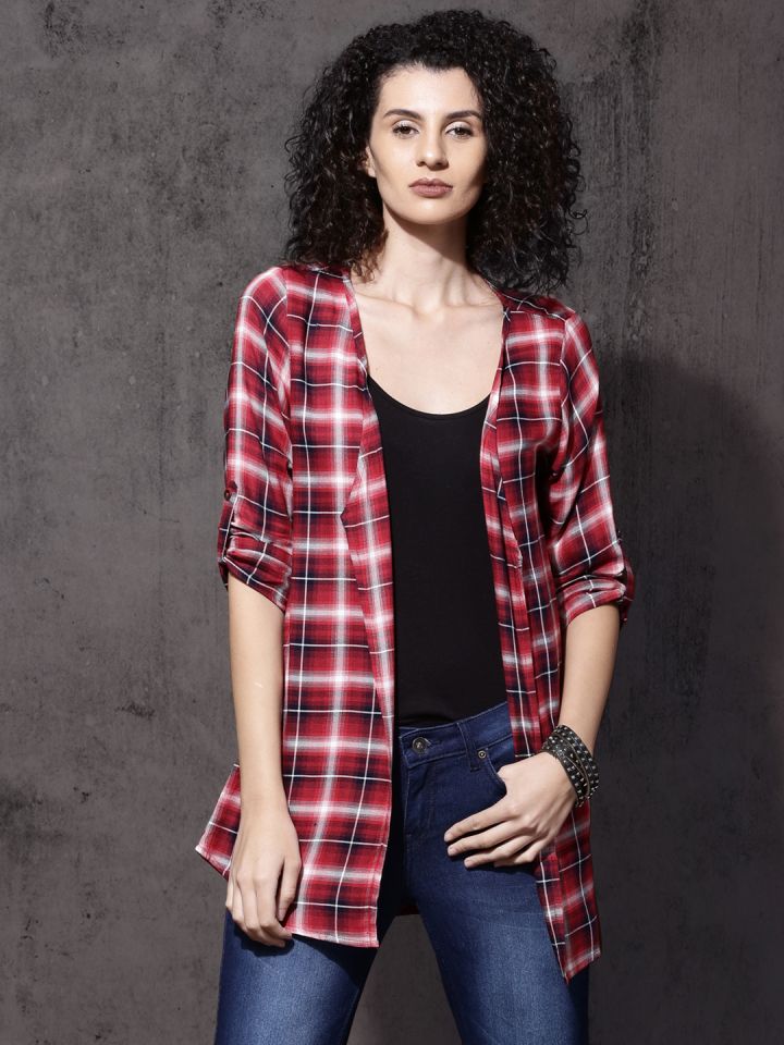 Buy Roadster Red Navy Checked Front Open Shrug Shrug for