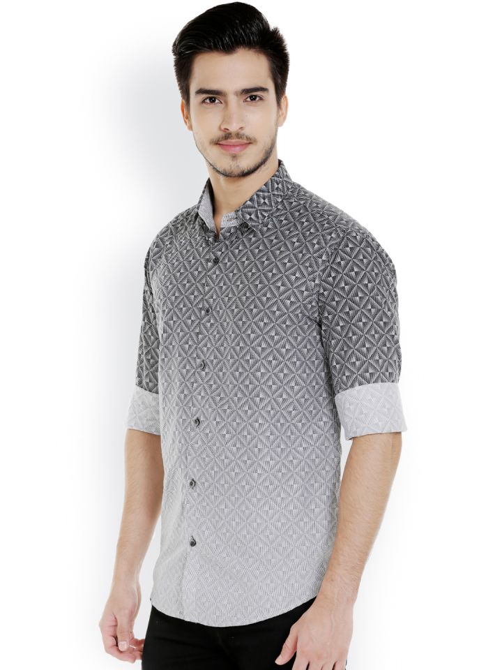 Buy Solemio Men Black & Grey Smart Fit Printed Casual Shirt - Shirts for  Men 2044071