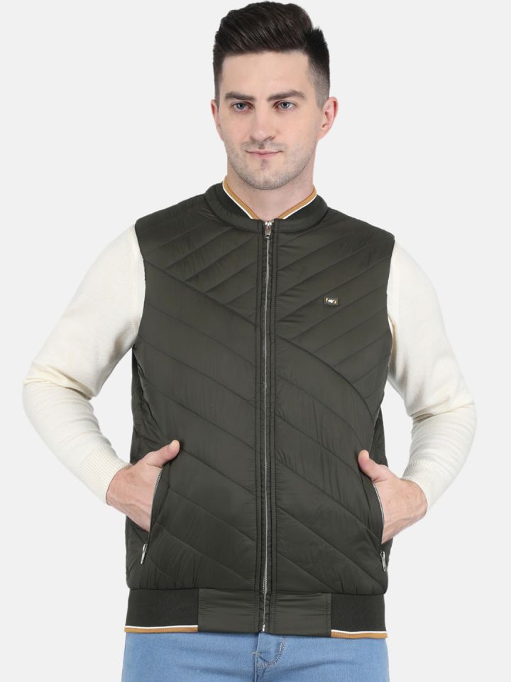 Buy Monte Carlo Men Plus Size Olive Green Sleeveless Bomber Jacket
