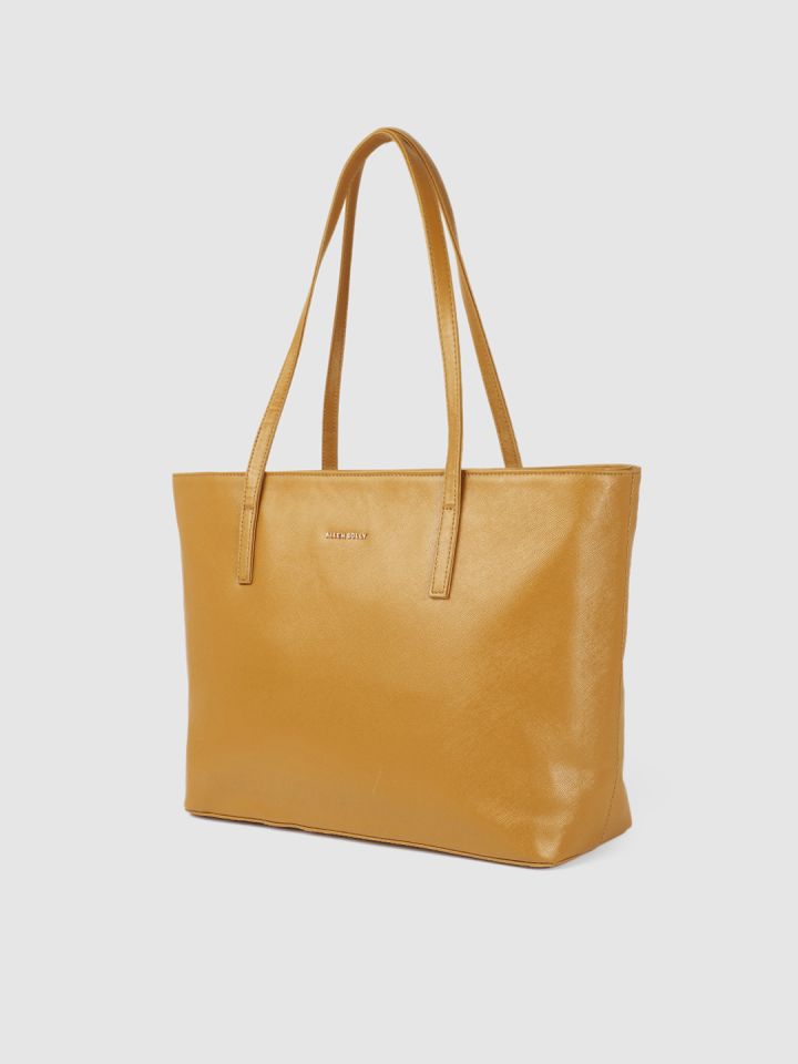Buy Allen Solly Mustard Yellow Solid Structured Shoulder Bag
