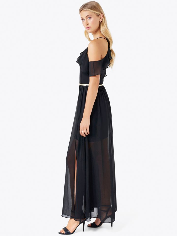 Forever New Women Black Solid Semi Sheer Maxi Dress
