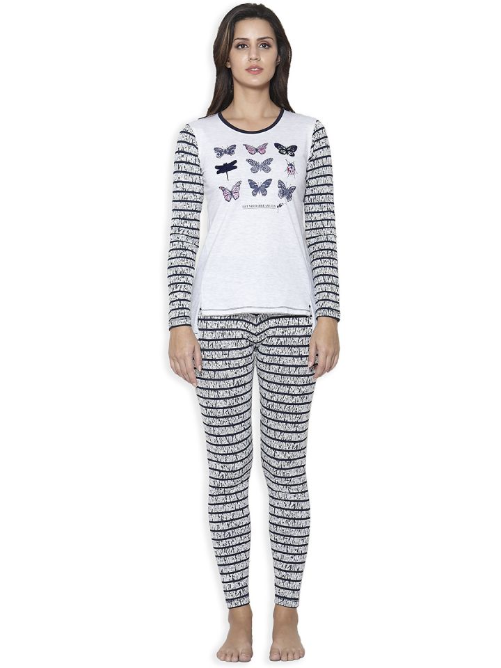 Buy Sweet Dreams Grey Melange Navy Striped Night Suit 2232g7