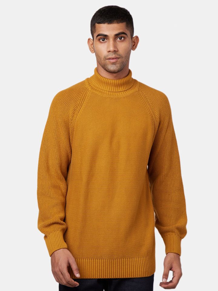 Buy Royal Enfield Men Mustard Ribbed Pullover Sweaters for Men