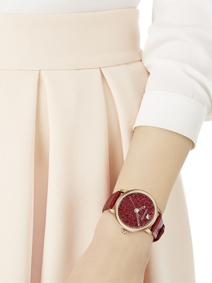 SWAROVSKI Women Red Analogue Crystalline Hours Watch