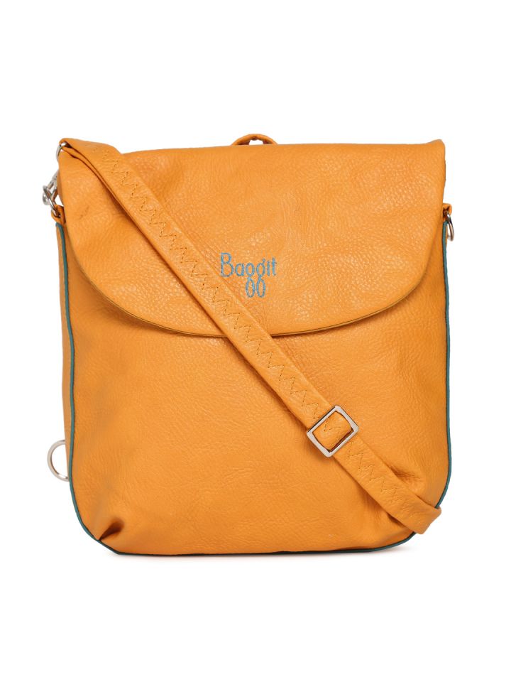 baggit mustard yellow solid sling bag