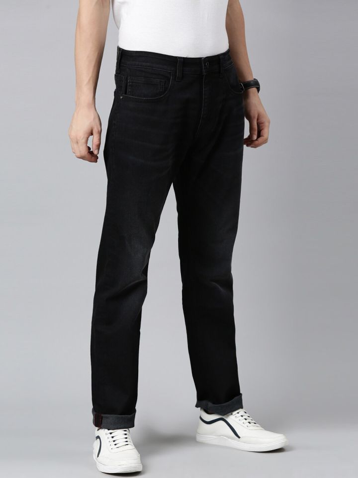 American Bull Men Black Bootcut Low Distress Jeans