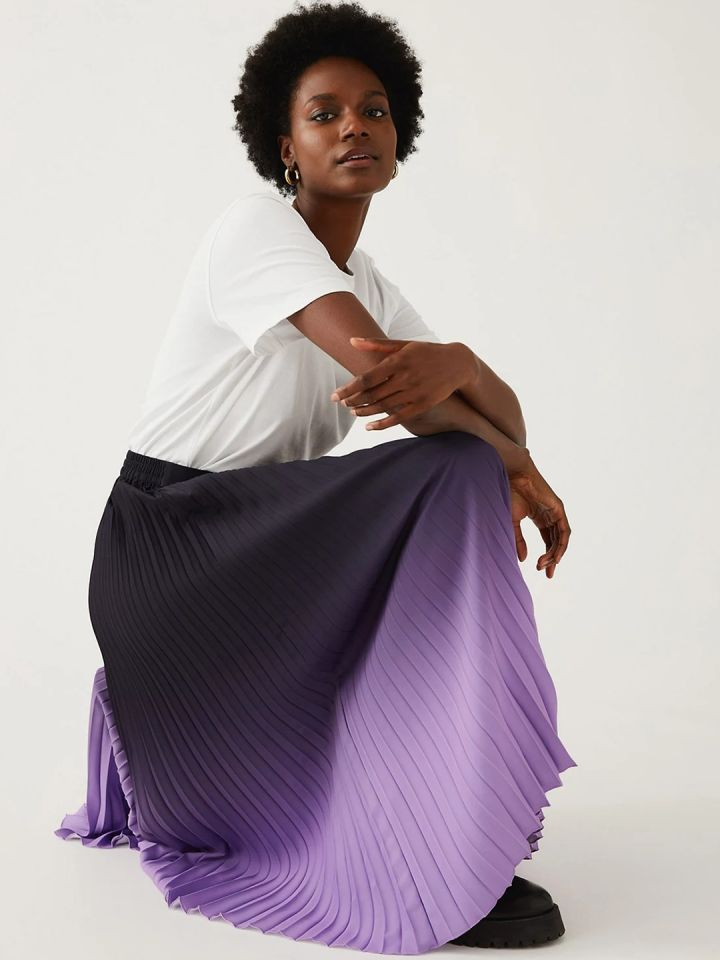 Pleated midi skirt purple discount