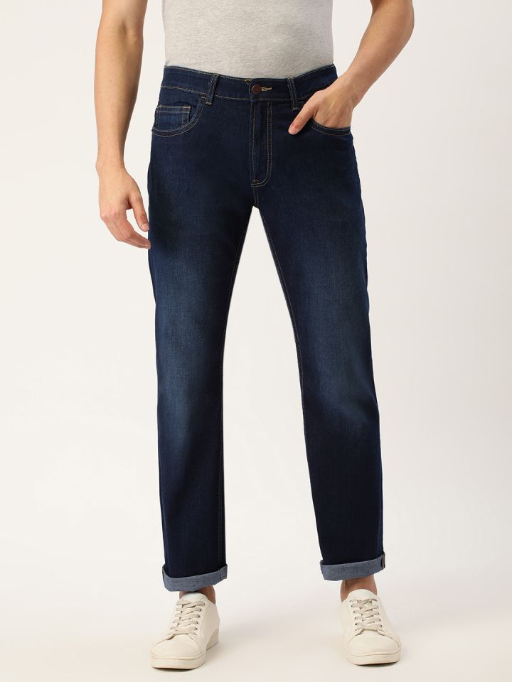 Peter England Better Jeans Company Men Navy Blue Slim Fit Heavy Fade Stretchable Jeans
