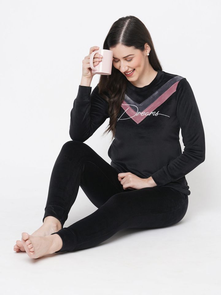 Sweet Dreams Women Black Solid Tracksuit