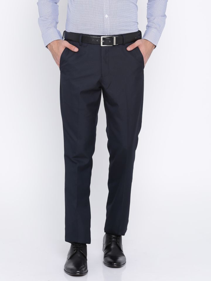 Buy John Miller Men Navy Blue Ultra Slim Fit Solid Formal Trousers   Trousers for Men 2426003  Myntra