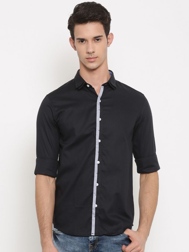 Buy Mufti Men Black Regular Fit Solid Casual Shirt Shirts For