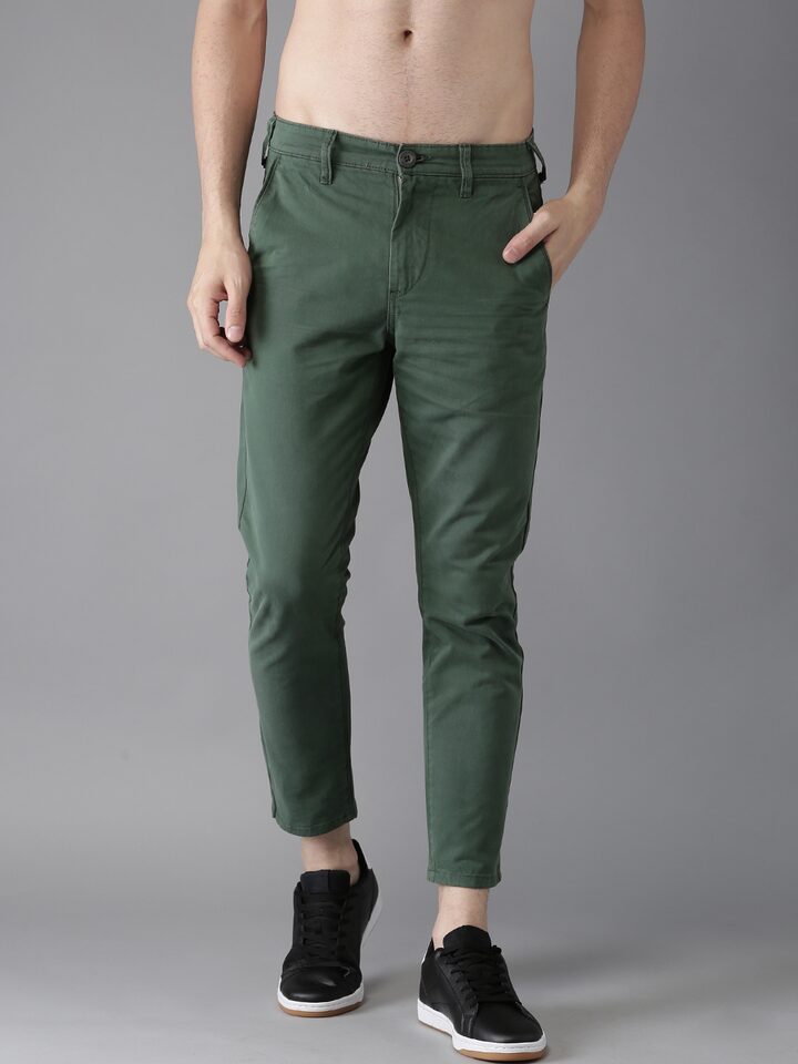 Kammerat Ovenstående Anstændig Buy HERE&NOW Men Green Slim Fit Solid Cropped Chino Trousers - Trousers for  Men 2056770 | Myntra