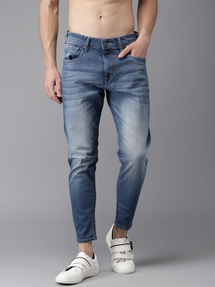HERE NOW Men Blue Slim Fit Cropped Mid Rise Clean Look Stretchable Jeans