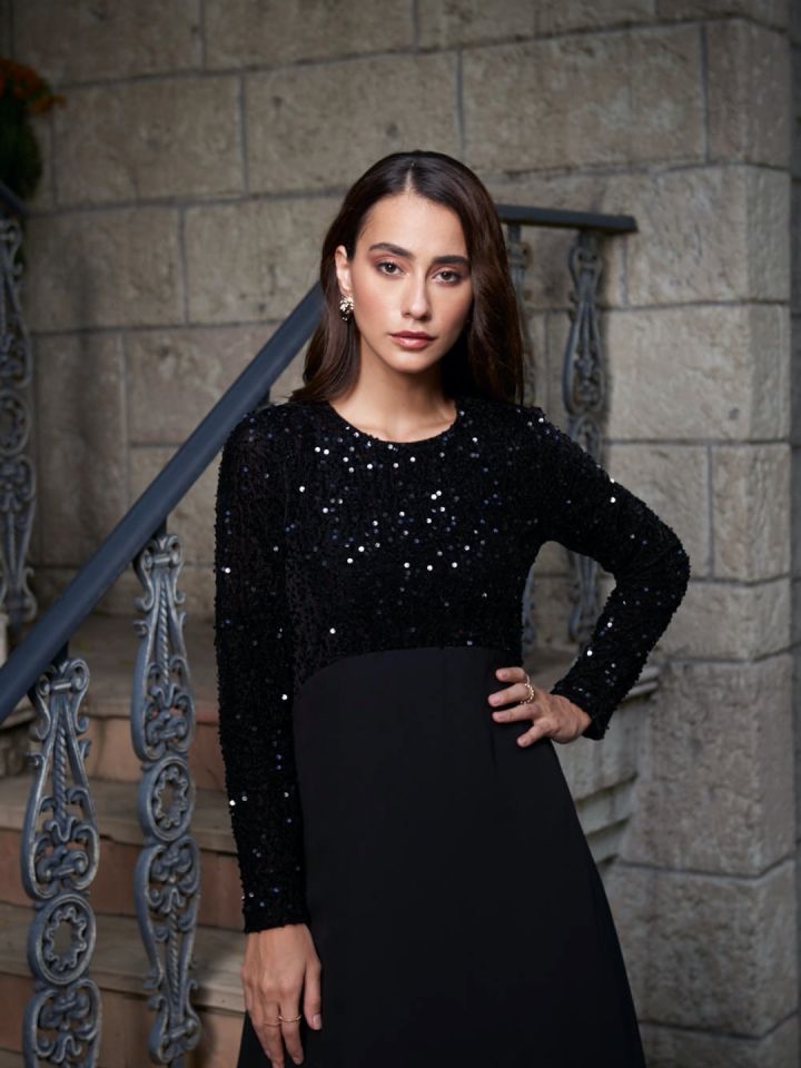 Black embellished dress deals