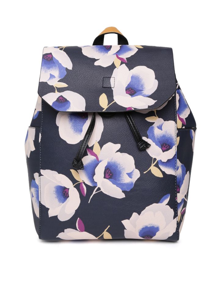 Accessorize Women Navy Blue Beige Floral Print Backpack