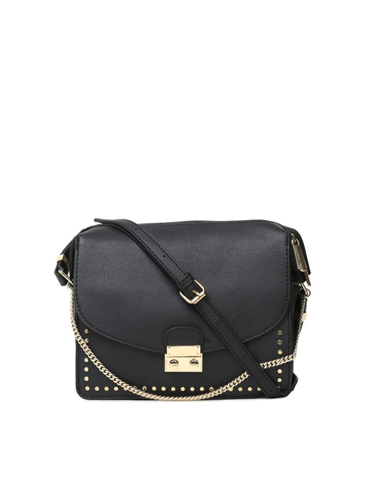 Buy Accessorize Black Solid Sling Bag With Metallic Chain