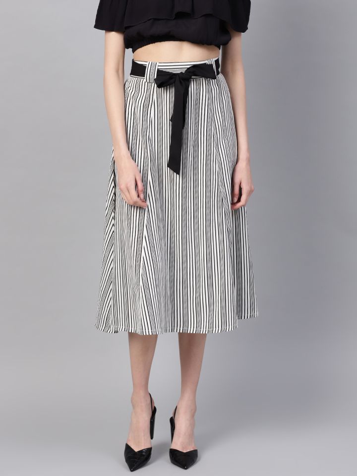 black and white striped a line skirt