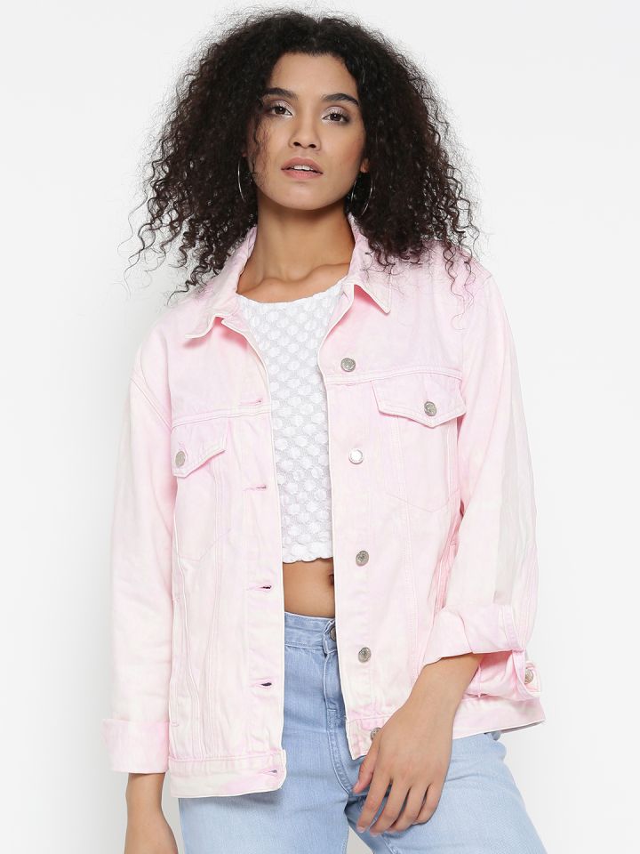 Buy FOREVER 21 Women Pink Solid Denim Jacket Jackets for