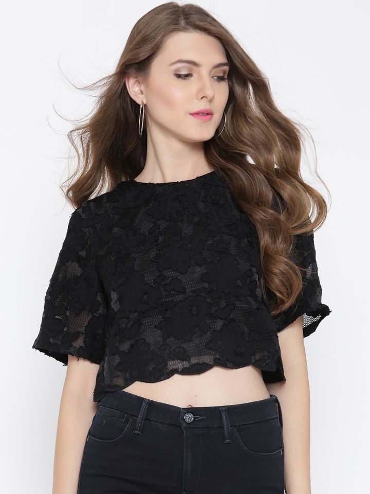 Buy FOREVER 21 Women Black Lace Crop Top - Tops for Women 2058882