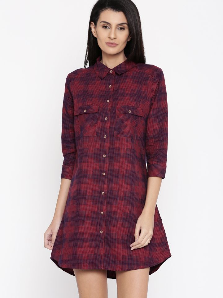 Red check tunic dress top