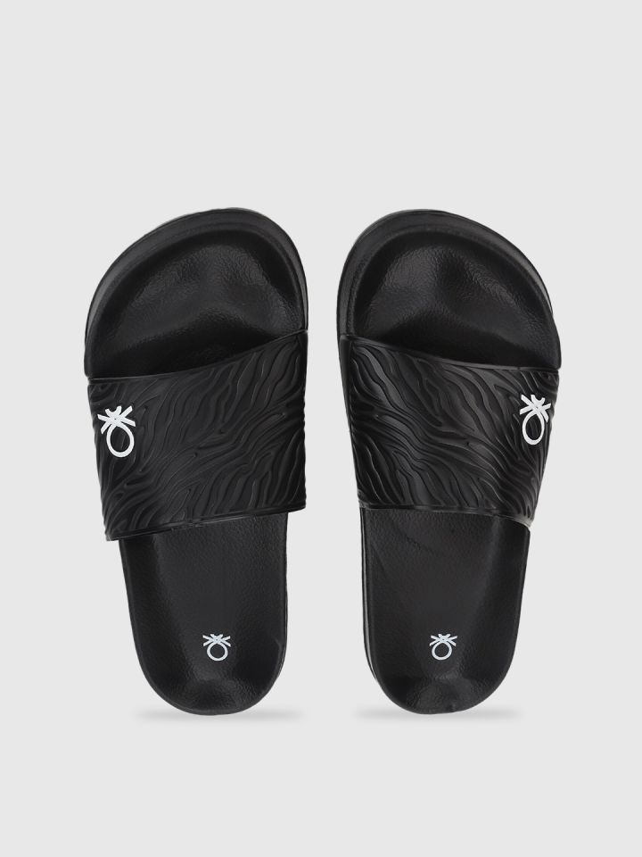 Buy United Colors Of Benetton Women Black Solid Sliders Flip