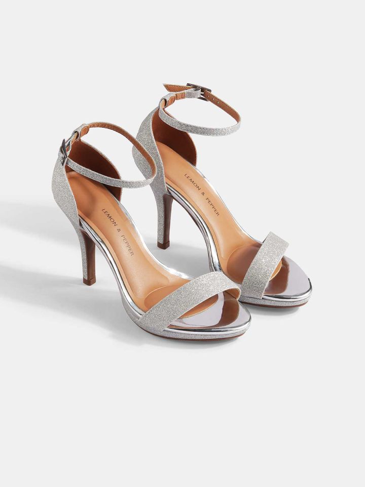LEMON PEPPER Silver Toned Party Stiletto Heels