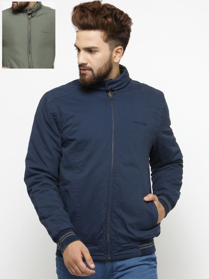 Buy Pepe Jeans Men Navy Olive Green Solid Reversible Bomber
