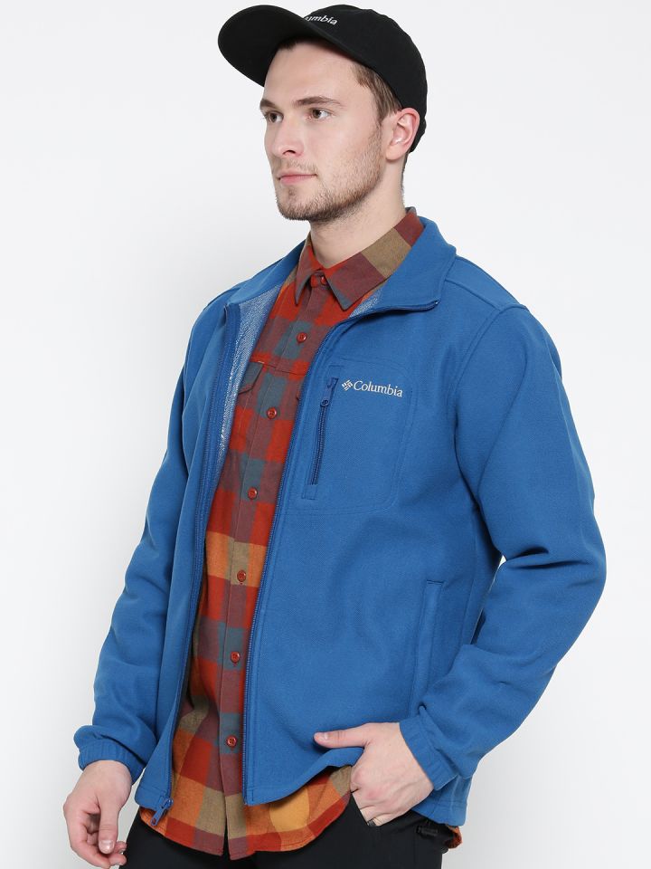 Columbia Men Blue Hot Dots III Full Zip Fleece Solid Insulator Outdoor Jacket