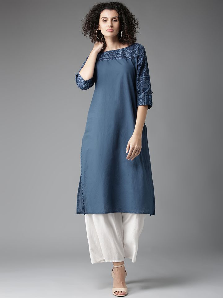 Buy Here Now Women Blue Solid Straight Kurta Kurtas For Women 2066736 Myntra You will find latest kurti designs with budget friendly prices here;