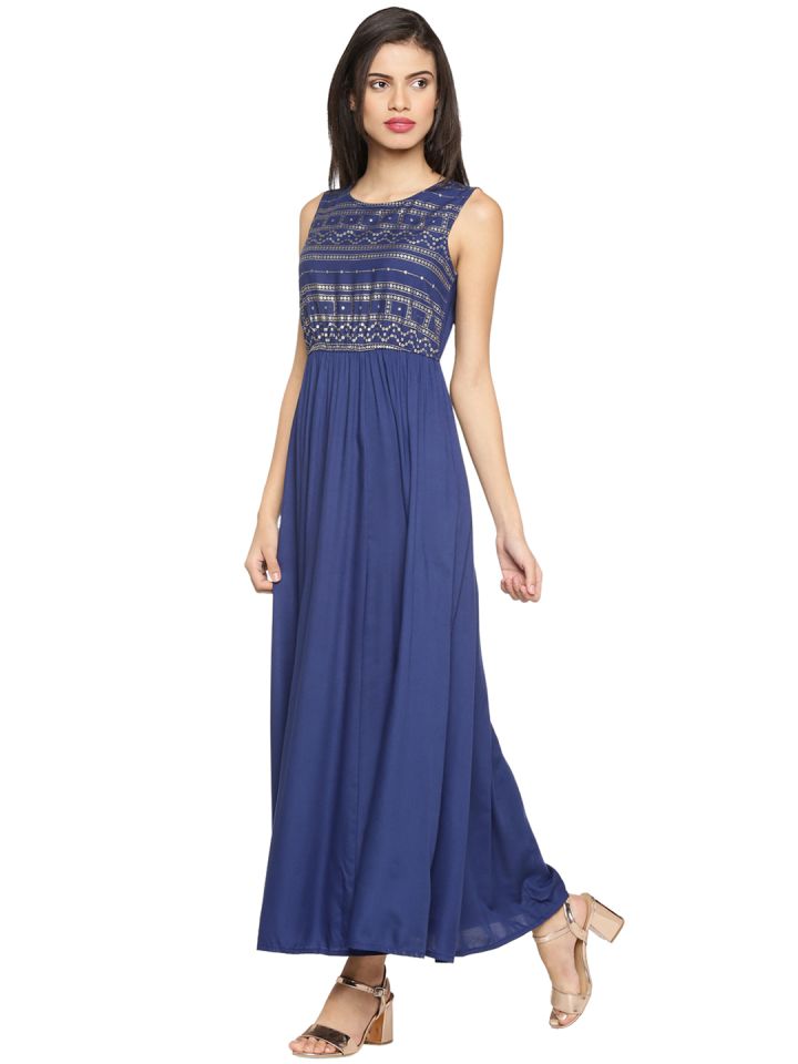AKKRITI BY PANTALOONS Women Blue Solid Maxi Dress