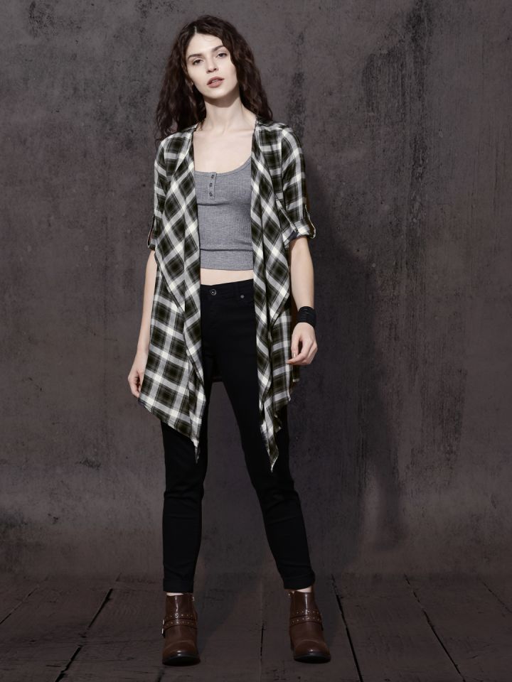 Buy Roadster Black White Checked Front Open Shrug Shrug for