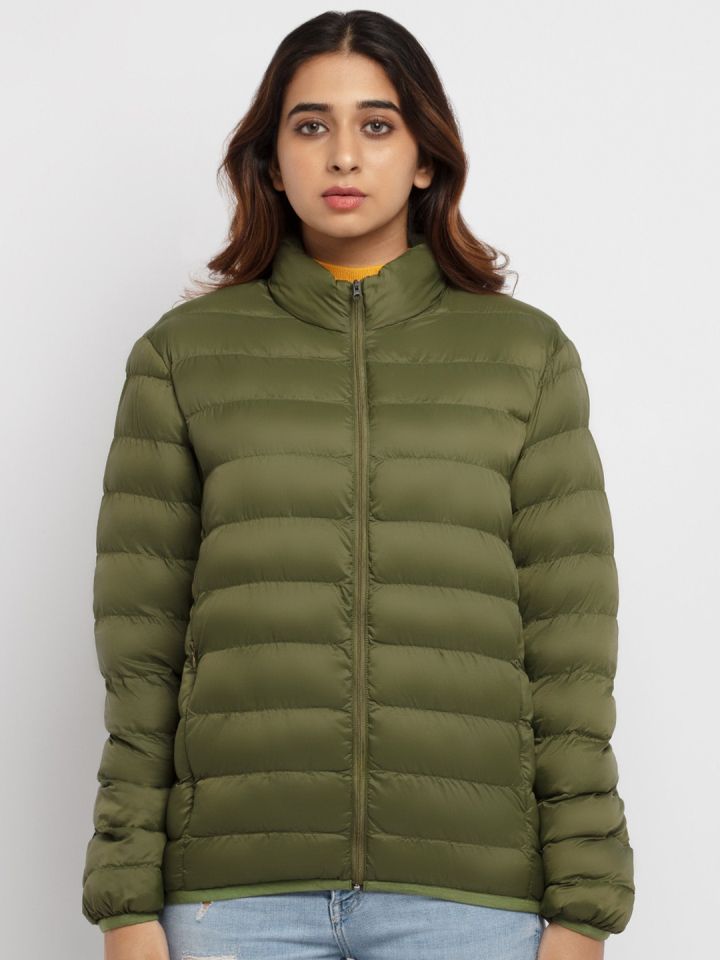Olive green puffer jacket women's outlet
