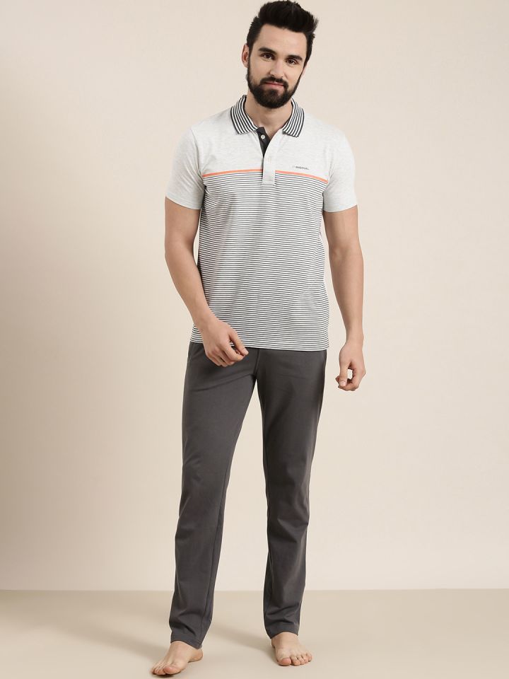 Buy Sweet Dreams Men Off White Grey Striped Night Suit Night